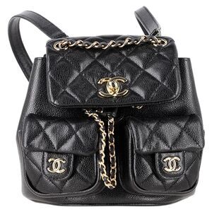 Chanel Small Quilted Duma Pockets Drawstring Backpack in Black Caviar Leather